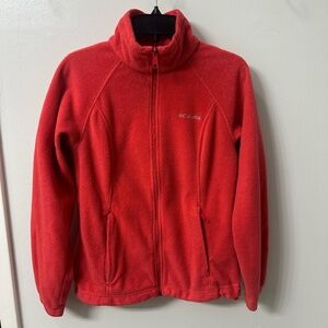 COLUMBIA Fleece Zip Jacket w/ Stand-Up Collar & Zip Side Pockets Red Sz. Medium